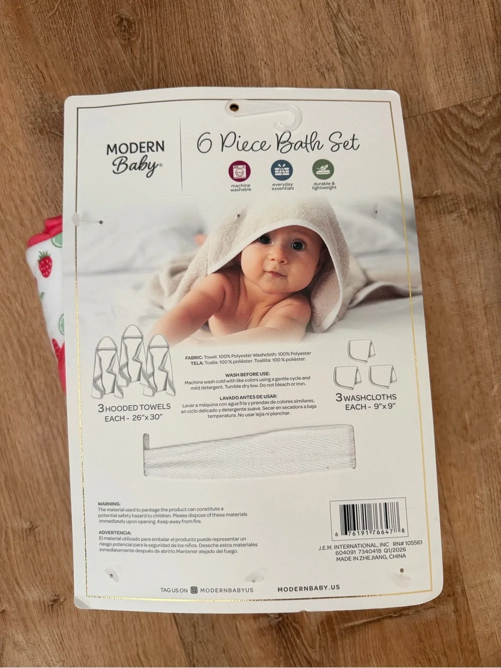 Modern Baby 6-Piece Hooded Towel & Washcloth Set - Pink Fruit Print